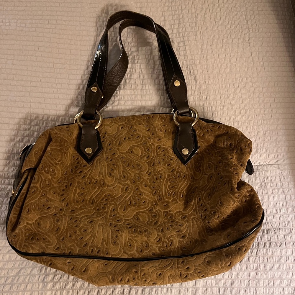 Vintage Tosca Blu Collection Taupe and Brown Ladies Suede & Leather Trim Bag